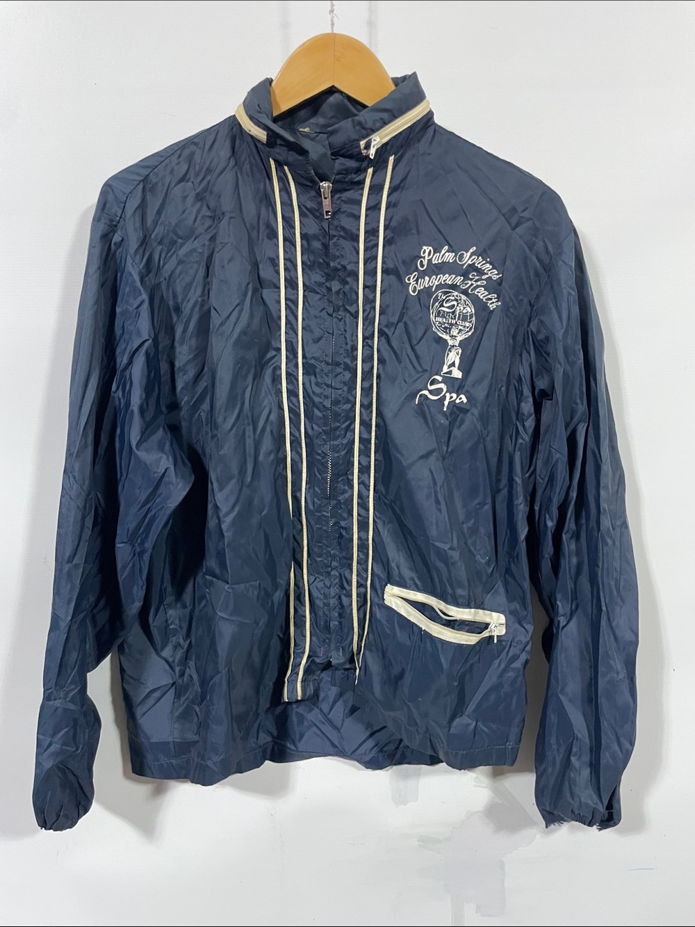 Vintage 70s Palm Springs European Spa health club Navy Windbreaker Jacket